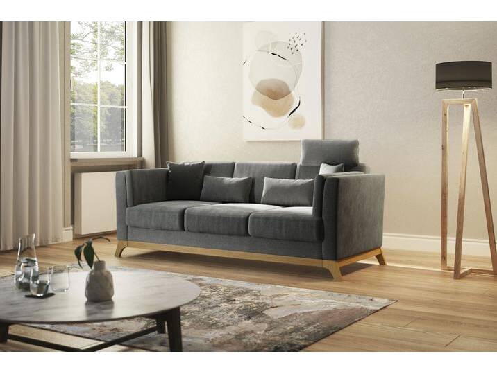 3-Sitzer HOME AFFAIRE Viva , braun (schlamm), B:213cm H:84cm T:93cm, 95% Polyester, 10% Polyamid, Sofas, mit Holzrahmen aus Eiche von Home-affaire
