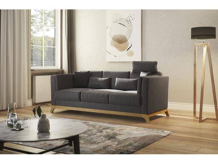 3-Sitzer HOME AFFAIRE Viva , grau (anthrazit), B:213cm H:84cm T:93cm, 100% Polyester, Sofas, mit Holzrahmen aus Eiche von Home-affaire