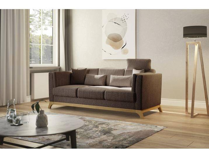 3-Sitzer HOME AFFAIRE Viva , rosa (kupfer), B:213cm H:84cm T:93cm, 100% Polyester, Sofas, mit Holzrahmen aus Eiche von Home-affaire