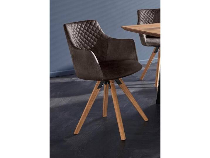 Armlehnstuhl HOME AFFAIRE LISABON , braun (buffalo dunkelbraun, eiche massivholz), B:59cm H:84cm T:62cm, Holzwerkstoff, Stühle, mit Drehfunktion, Bezug aus strapazierfähiger Microfaser von Home-affaire