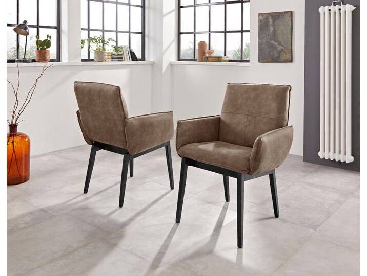 Armlehnstuhl HOME AFFAIRE Model 6 , grau (taupe, schwarz), B:68cm H:90cm T:66cm, Polyester, Stühle, Bezug in Microfaser oder Leder, Gestell ist Buche in schwarz lackiert von Home-affaire