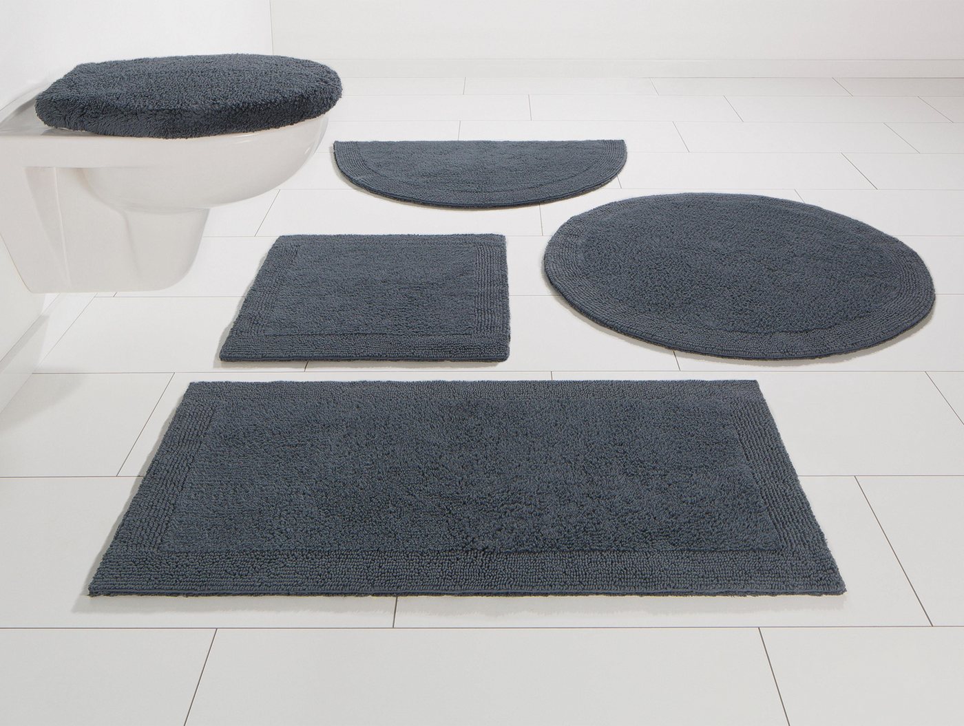 my home Badematte Kapra, Badvorleger, Badezimmer Teppich, Höhe 14 mm, beidseitig nutzbar, fußbodenheizungsgeeignet, strapazierfähig, Baumwolle, 2-tlg. Hänge-WC Set, mit Bordüre, Badteppich, Badematte, Baumwolle my home Badematte Kapra, Badvorleger, Badezimmer Teppich, Höhe 14 mm, beidseitig nutzbar, fußbodenheizungsgeeignet, strapazierfähig, Baumwolle, 2-tlg. Hänge-WC Set, mit Bordüre, Badteppich, Badematte, Baumwolle von my home