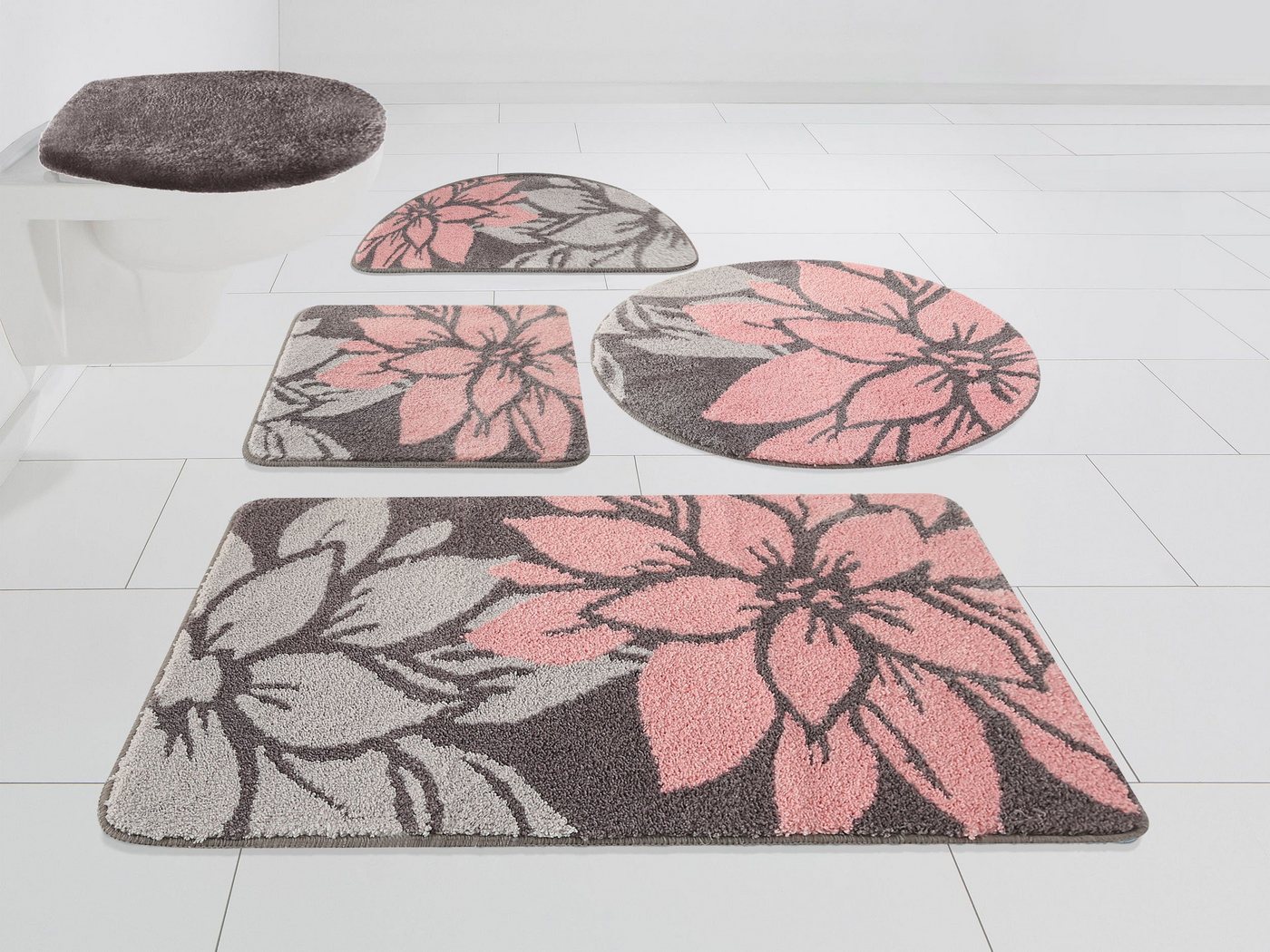 Badematte Susan Home affaire, Höhe 15 mm, fußbodenheizungsgeeignet, strapazierfähig, Polyester, rechteckig, Blumen-Muster, Badteppich, Badematten auch als 3 teiliges Set & rund von Home affaire