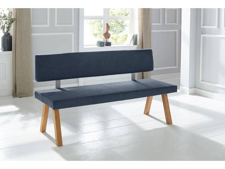 Bank HOME AFFAIRE Mobilar Rio , grau (grau blau), B:180cm H:89cm T:53cm, Polyester, Sitzbänke, mit Rückenlehne und aus Massivholz von Home-affaire