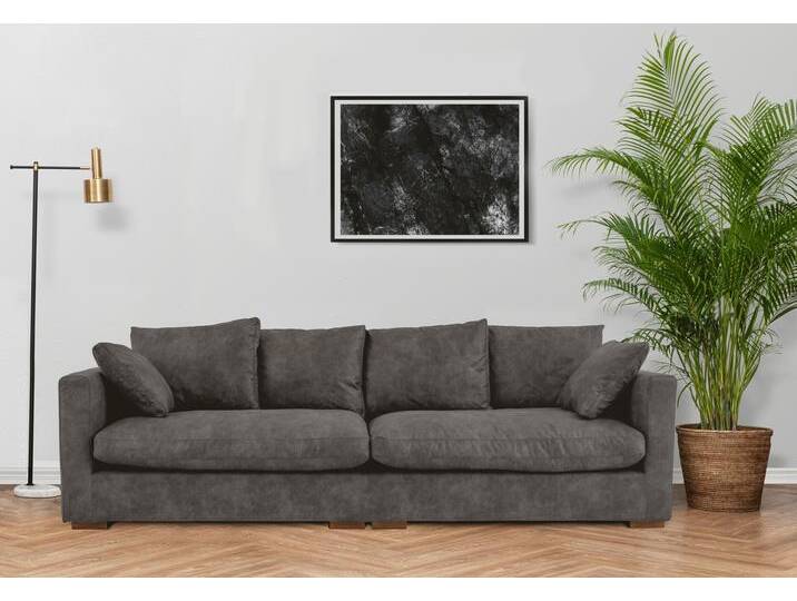 Big-Sofa HOME AFFAIRE Coray , grau (anthrazit), B:266cm H:80cm T:113cm, 100% PES, Sofas, extra weich und kuschelig, Füllung mit Federn und Daunen von Home-affaire