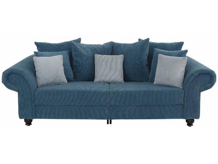 Big-Sofa HOME AFFAIRE King Henry Mega Sofa, viel Platz, Breite 242cm, Federkern , blau (petrol), B:242cm H:90cm T:103cm, Samtcord u00bbRibbonu00ab (88% Polyester 12% Polyacryl), Luxus-Microfaser (100% Polyester), Sofas, in legerer Polsterung und vielen losen Kissen von Home-affaire