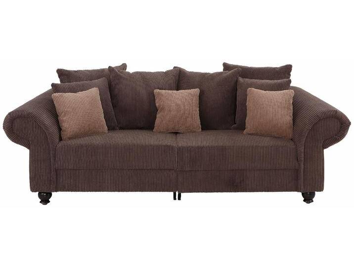 Big-Sofa HOME AFFAIRE King Henry Mega Sofa, viel Platz, Breite 242cm, Federkern , braun (kakao), B:242cm H:90cm T:103cm, Samtcord »Ribbon« (88% Polyester 12% Polyacryl);Luxus-Microfaser (100% Polyester), Sofas, in legerer Polsterung und vielen losen Kissen von Home-affaire