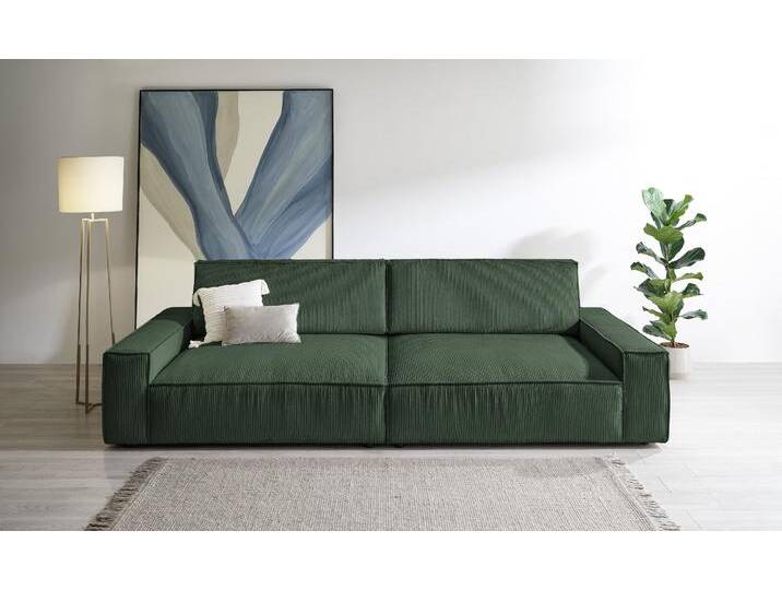 Big-Sofa HOME AFFAIRE NEU: SHERWOOD XXL, Big-Sofa (316cm), extra tiefe Sitzfläche 95 cm , grün (dunkelgrün), B:316cm H:90cm T:135cm, 100% Polyester, Sofas, bequemer Sitzkomfort, Cord u. Leinenoptik, Kedernaht von Home-affaire