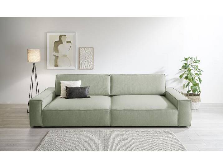Big-Sofa HOME AFFAIRE NEU: SHERWOOD XXL, Big-Sofa (316cm), extra tiefe Sitzfläche 95 cm , grün (hellgrün), B:316cm H:90cm T:135cm, 100% Polyester, Sofas, bequemer Sitzkomfort, Cord u. Leinenoptik, Kedernaht von Home-affaire