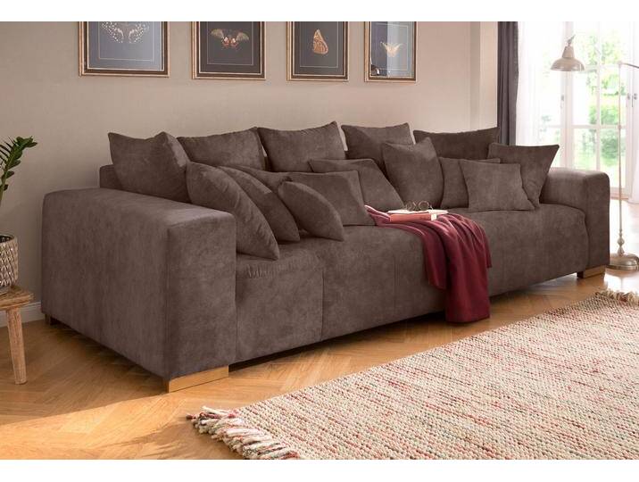 Big-Sofa HOME AFFAIRE Neapel , braun (dunkelbraun), B:290cm H:80cm T:118cm, Luxus-Microfaser (100% Polyester), Luxus-Microfaser Lederoptik (100% Polyester), Sofas, mit vielen losen Kissen, in 2 Bezugsqualitäten von Home-affaire