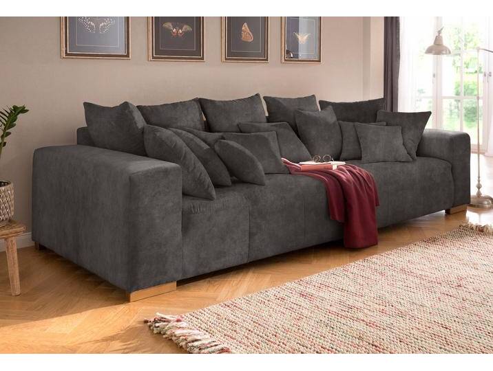 Big-Sofa HOME AFFAIRE Neapel , grau (anthrazit), B:290cm H:80cm T:118cm, Luxus-Microfaser (100% Polyester), Luxus-Microfaser Lederoptik (100% Polyester), Sofas, mit vielen losen Kissen, in 2 Bezugsqualitäten von Home-affaire