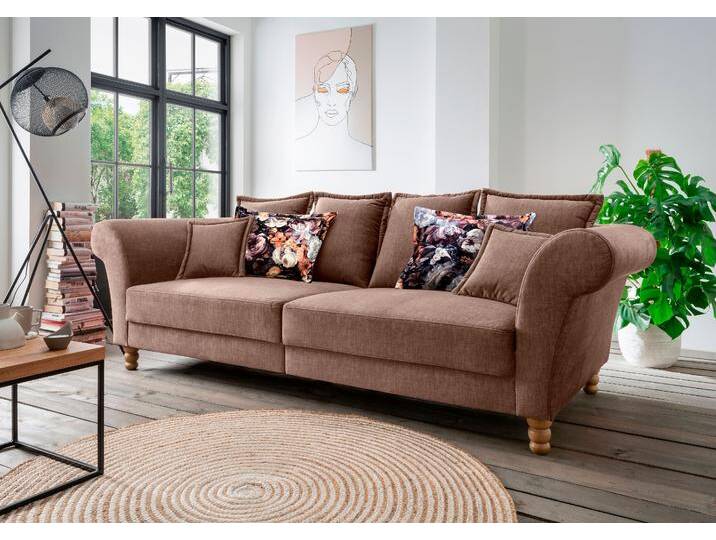 Big-Sofa HOME AFFAIRE Tassilo Mega Sofa mit viel Platz, bequem durch Kaltschaum im Sitz , braun (hellbraun), B:266cm H:95cm T:110cm, 100% Polyester, Sofas von Home-affaire
