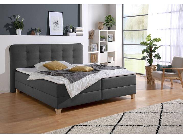 Boxbett HOME AFFAIRE, grau (anthrazit), B:198cm L:210cm, Komplettbetten, Boxspringbett, inklusive Kaltschaum-Topper und Bettkasten von Home-affaire