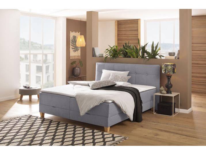 Boxbett HOME AFFAIRE Lonrai , grau, B:208cm L:227cm, Komplettbetten, in H2,H3 & H4 und XXL - Überlänge 220cm wählbar, inkl. Topper von Home-affaire