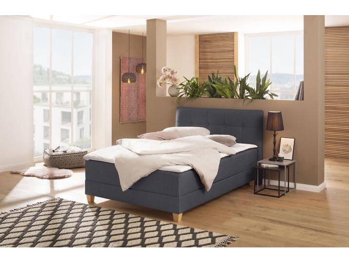 Boxbett HOME AFFAIRE Lonrai , grau (anthrazit), B:148cm L:227cm, Komplettbetten, in H2,H3 & H4 und XXL - Überlänge 220cm wählbar, inkl. Topper von Home-affaire