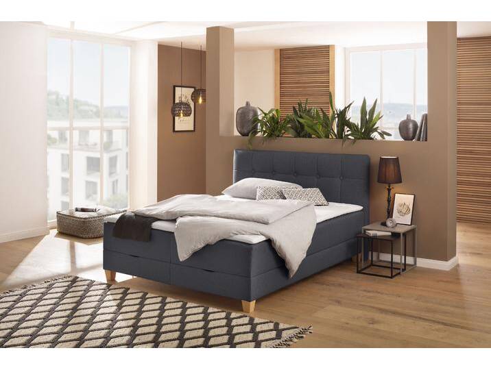 Boxbett HOME AFFAIRE Lonrai , grau (anthrazit), B:168cm L:227cm, Komplettbetten, in H2,H3 & H4 und XXL - Überlänge 220cm wählbar, inkl. Topper von Home-affaire