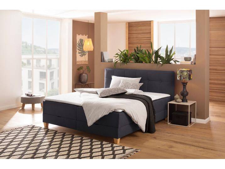 Boxbett HOME AFFAIRE Lonrai , grau (anthrazit), B:188cm L:207cm, Komplettbetten, in H2,H3 & H4 und XXL - Überlänge 220cm wählbar, inkl. Topper von Home-affaire