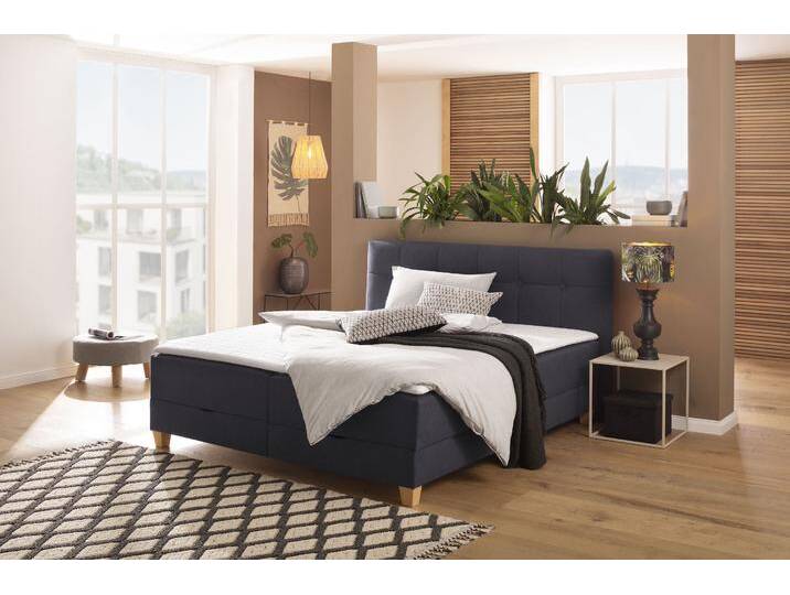 Boxbett HOME AFFAIRE Lonrai , grau (anthrazit), B:208cm L:207cm, Komplettbetten, in H2,H3 & H4 und XXL - Überlänge 220cm wählbar, inkl. Topper von Home-affaire