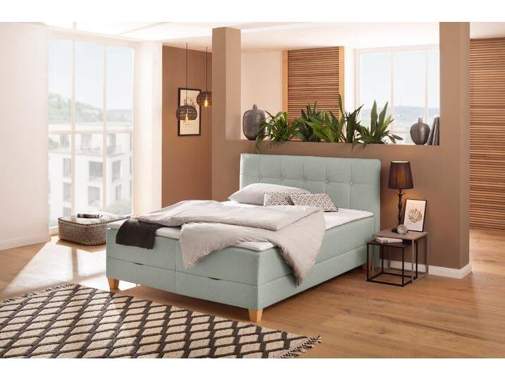 Boxbett HOME AFFAIRE Lonrai , grau (taupe), B:168cm L:207cm, Komplettbetten, in H2,H3 & H4 und XXL - Überlänge 220cm wählbar, inkl. Topper von Home-affaire