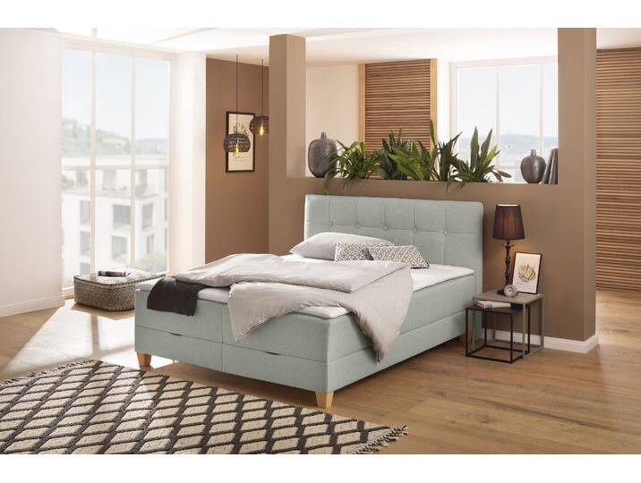 Boxbett HOME AFFAIRE Lonrai , grau (taupe), B:168cm L:227cm, Komplettbetten, in H2,H3 & H4 und XXL - Überlänge 220cm wählbar, inkl. Topper von Home-affaire