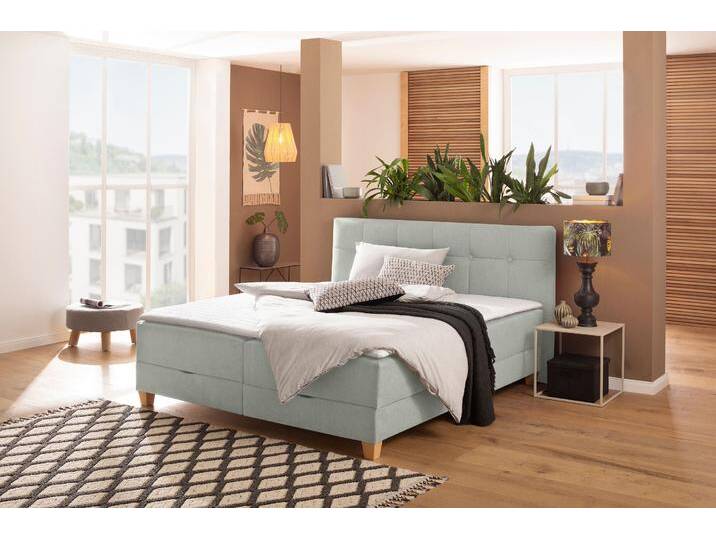 Boxbett HOME AFFAIRE Lonrai , grau (taupe), B:188cm L:207cm, Komplettbetten, in H2,H3 & H4 und XXL - Überlänge 220cm wählbar, inkl. Topper von Home-affaire