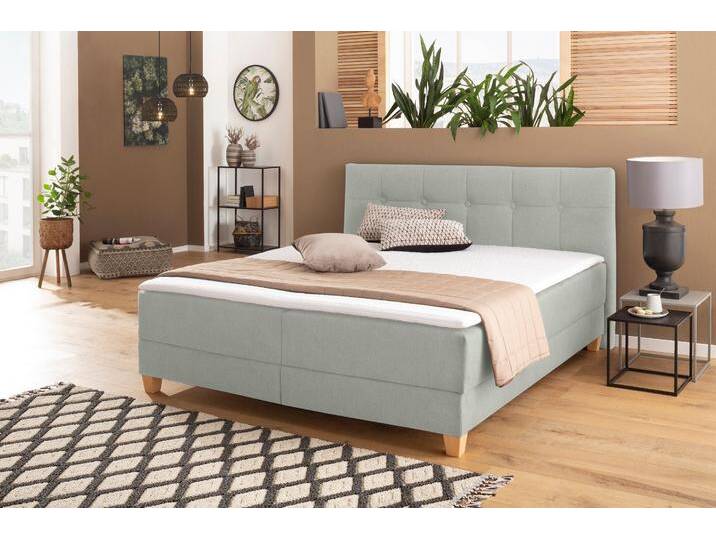 Boxbett HOME AFFAIRE Lonrai , grau (taupe), B:188cm L:207cm, Komplettbetten, in H2,H3 & H4 und XXL - Überlänge 220cm wählbar, inkl. Topper von Home-affaire