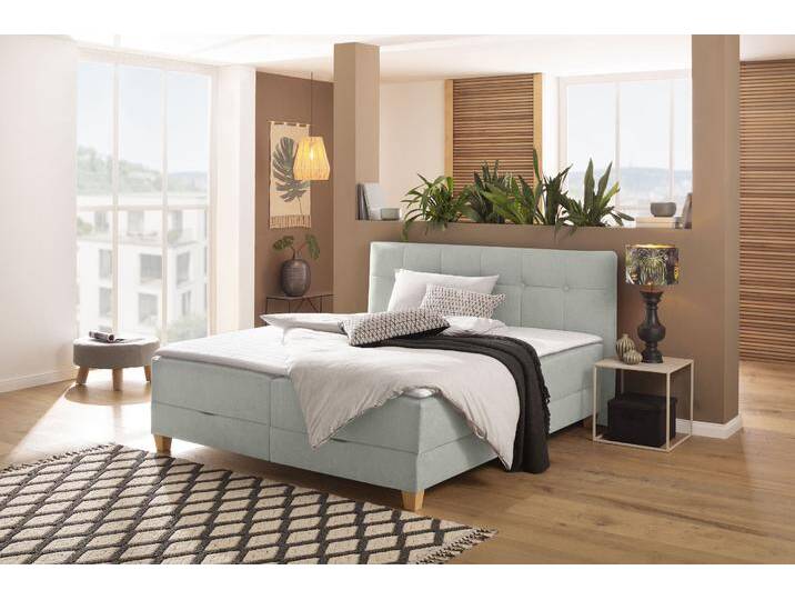 Boxbett HOME AFFAIRE Lonrai , grau (taupe), B:188cm L:227cm, Komplettbetten, in H2,H3 & H4 und XXL - Überlänge 220cm wählbar, inkl. Topper von Home-affaire