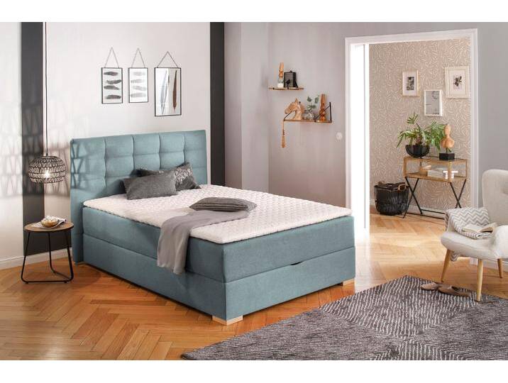 Boxbett HOME AFFAIRE Olivet mit Bettkasten , blau (petrol), B:154cm L:230cm, Komplettbetten, in 4 Farben, 4 Breiten, 2 Matratzenarten, auch in Überlänge 220 cm von Home-affaire