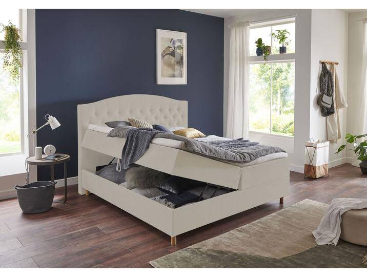 Boxbett HOME AFFAIRE Piemont , braun (cremebraun), B:162cm L:212cm, Komplettbetten, Boxspringbett, mit Bettkasten und Topper von Home-affaire