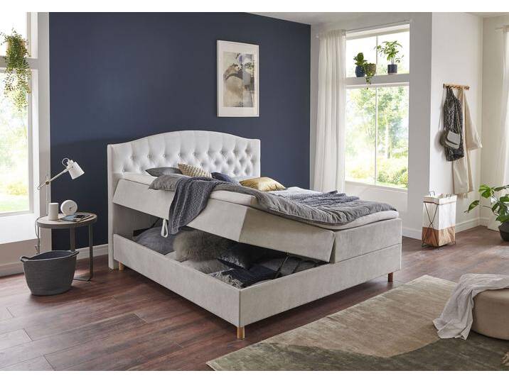Boxbett HOME AFFAIRE Piemont , grau (hellgrau), B:182cm L:212cm, Komplettbetten, Boxspringbett, mit Bettkasten und Topper von Home-affaire