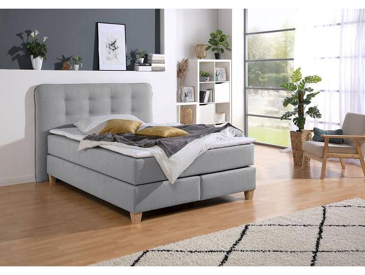 Boxspringbett HOME AFFAIRE, grau, B:158cm L:209cm, Komplettbetten, Boxspringbett, inklusive Komfortschaum-Topper von Home-affaire