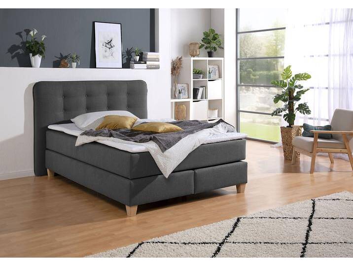 Boxspringbett HOME AFFAIRE, grau (anthrazit), B:158cm L:209cm, Komplettbetten, Boxspringbett, inklusive Komfortschaum-Topper von Home-affaire