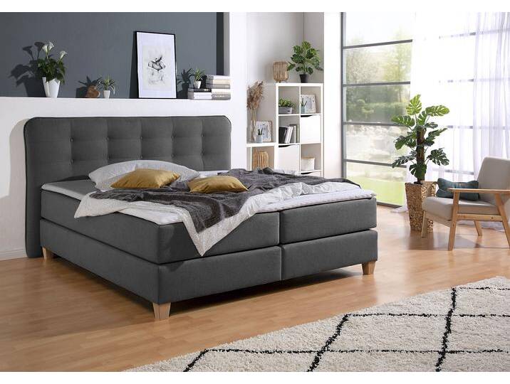 Boxspringbett HOME AFFAIRE, grau (anthrazit), B:198cm L:209cm, Komplettbetten, Boxspringbett, inklusive Komfortschaum-Topper von Home-affaire