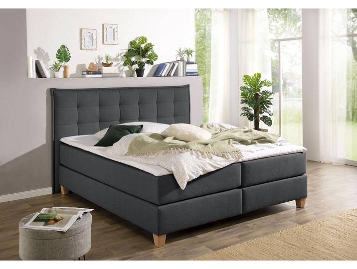 Boxspringbett HOME AFFAIRE, grau (anthrazit), B:200cm L:209cm, Komplettbetten, Boxspringbett, inklusive Komfortschaum-Topper von Home-affaire