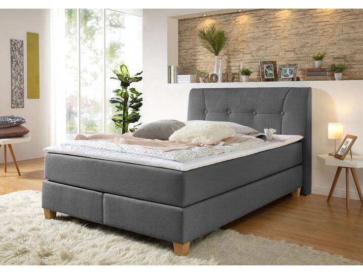 Boxspringbett HOME AFFAIRE Calloway , grau (anthrazit), B:128cm L:218cm, Komplettbetten, Boxspringbett, inkl. Topper, XXL-Ausführung, in 4 Farben, 5 Breiten, 3 Matratzenarten von Home-affaire