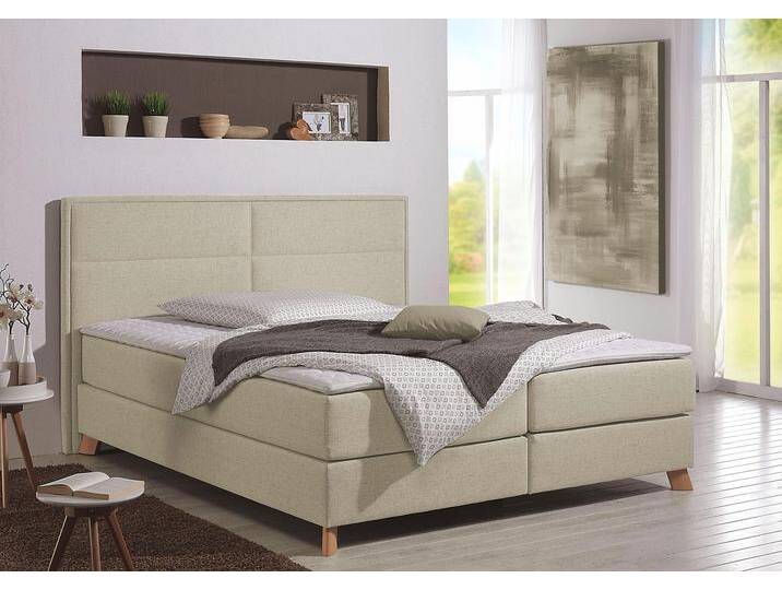 Boxspringbett HOME AFFAIRE Caria , beige (creme, beige), B:111cm L:209cm, Strukturstoff-Bezug (100% Polyester);Topperbezug 100% Polyester, Komplettbetten, Boxspringbett, in 5 Breiten, 3 Matratzen-Ausführungen, 2 Härtegraden, Topper von Home-affaire