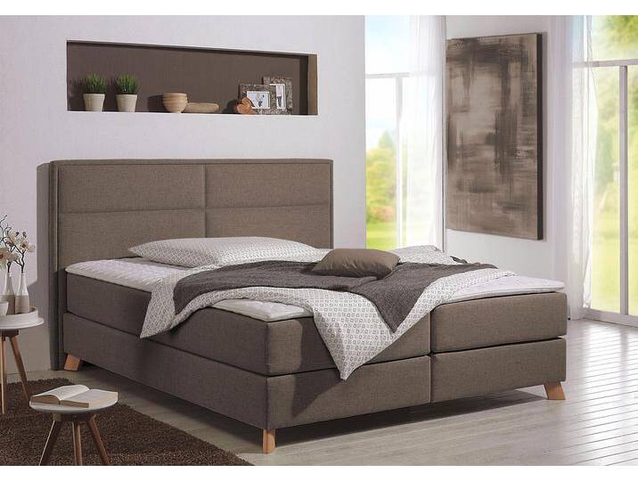 Boxspringbett HOME AFFAIRE Caria , braun (hellbraun), B:111cm L:209cm, Strukturstoff-Bezug (100% Polyester);Topperbezug 100% Polyester, Komplettbetten, Boxspringbett, in 5 Breiten, 3 Matratzen-Ausführungen, 2 Härtegraden, Topper von Home-affaire