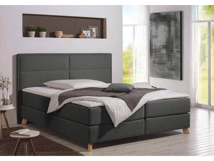 Boxspringbett HOME AFFAIRE Caria , grau (anthrazit), B:151cm L:209cm, Strukturstoff-Bezug (100% Polyester);Topperbezug 100% Polyester, Komplettbetten, Boxspringbett, in 5 Breiten, 3 Matratzen-Ausführungen, 2 Härtegraden, Topper von Home-affaire