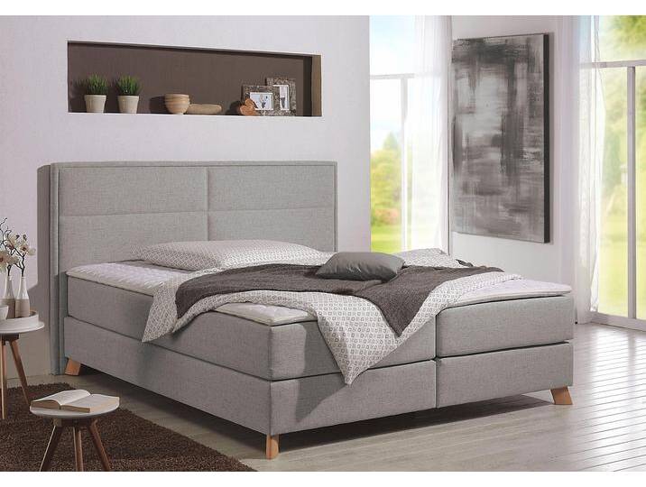Boxspringbett HOME AFFAIRE Caria , grau (silbergrau), B:191cm L:209cm, Strukturstoff-Bezug (100% Polyester), Topperbezug 100% Polyester, Komplettbetten, Boxspringbett, in 5 Breiten, 3 Matratzen-Ausführungen, 2 Härtegraden, Topper von Home-affaire
