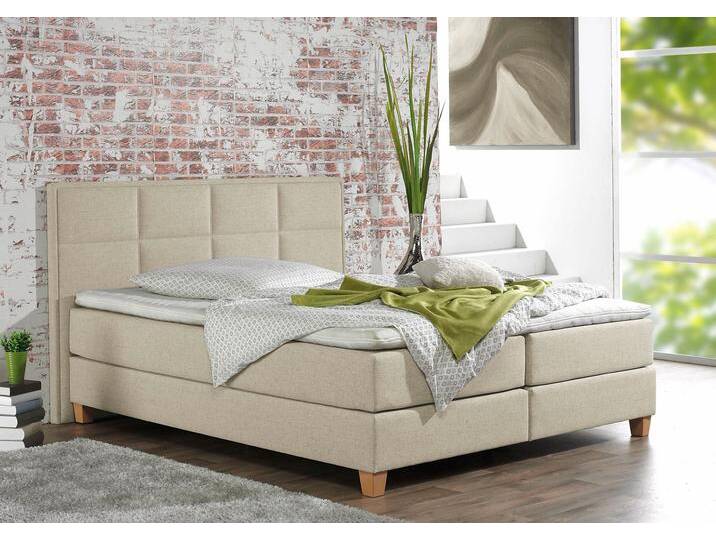 Boxspringbett HOME AFFAIRE Casey , beige (creme, beige), B:211cm L:209cm, Struktur fein (100% Polyester), Komplettbetten, Boxspringbett, in 5 Breiten, 3 Ausführungen, 2 Härtegraden, Steppung, Topper von Home-affaire