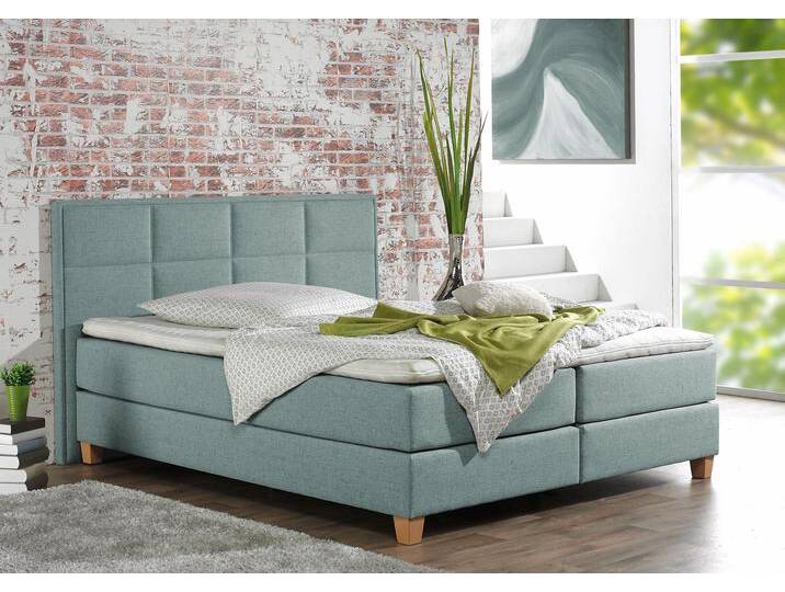 Boxspringbett HOME AFFAIRE Casey , blau (petrol), B:191cm L:209cm, Struktur fein (100% Polyester), Komplettbetten, Boxspringbett, in 5 Breiten, 3 Ausführungen, 2 Härtegraden, Steppung, Topper von Home-affaire