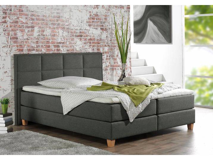 Boxspringbett HOME AFFAIRE Casey , grau (anthrazit), B:211cm L:209cm, Struktur fein (100% Polyester), Komplettbetten, Boxspringbett, in 5 Breiten, 3 Ausführungen, 2 Härtegraden, Steppung, Topper von Home-affaire