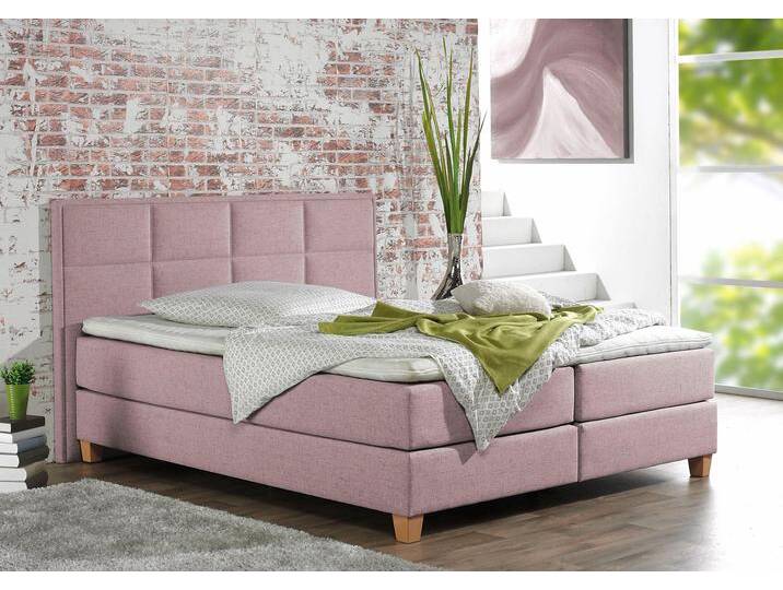 Boxspringbett HOME AFFAIRE Casey , rosa, B:191cm L:209cm, Struktur fein (100% Polyester), Komplettbetten, Boxspringbett, in 5 Breiten, 3 Ausführungen, 2 Härtegraden, Steppung, Topper von Home-affaire