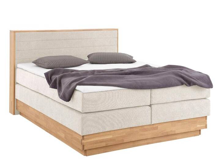 Boxspringbett HOME AFFAIRE Cavan , beige, L:220cm, Microfaser (100% Polyester), Komplettbetten, Boxspringbett, Eiche, inkl. Bettkasten & Topper, verschiedene Härtegrade (auch H4), Topseller von Home-affaire