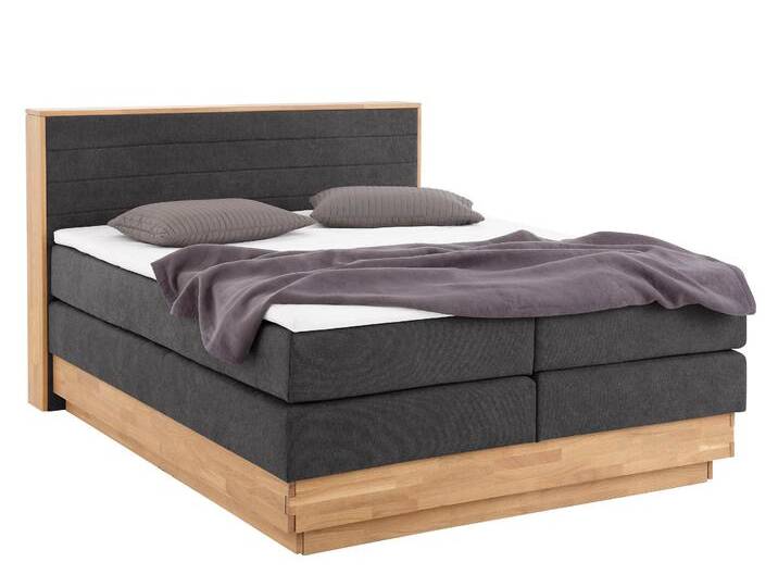 Boxspringbett HOME AFFAIRE Cavan , grau (charcoal), L:220cm, Microfaser (100% Polyester), Komplettbetten, Boxspringbett, Eiche, inkl. Bettkasten & Topper, verschiedene Härtegrade (auch H4), Topseller von Home-affaire