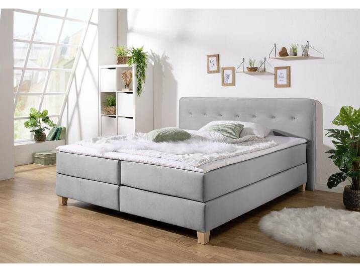 Boxspringbett HOME AFFAIRE Fargo , grau, B:173cm L:207cm, Struktur fein (100% Polyester), Samtstoff (100% Polyester), Komplettbetten, inkl. Topper, in 3 Matratzenarten, in Samt- oder Strukturstoff von Home-affaire