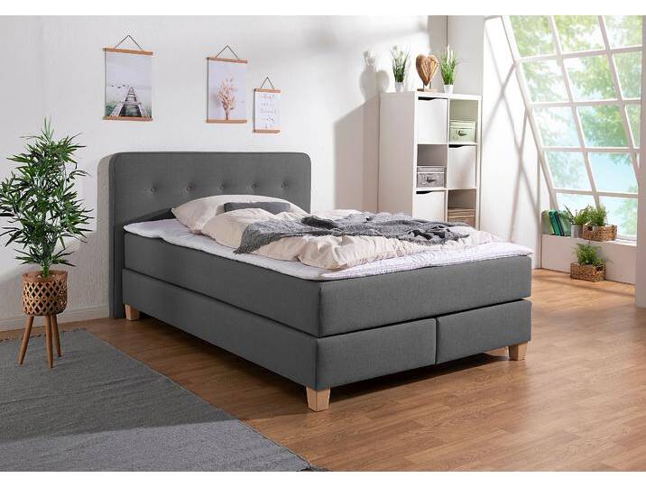Boxspringbett HOME AFFAIRE Fargo , grau (anthrazit), B:153cm L:207cm, Struktur fein (100% Polyester), Samtstoff (100% Polyester), Komplettbetten, inkl. Topper, in 3 Matratzenarten, in Samt- oder Strukturstoff von Home-affaire