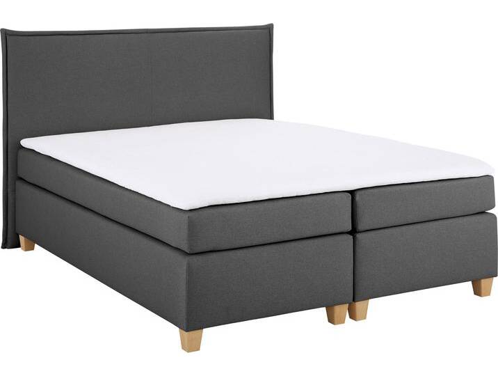 Boxspringbett HOME AFFAIRE Houssay , grau (anthrazit), B:152cm L:205cm, Struktur fein (100% Polyester), Komplettbetten, Boxspringbett, inkl. Topper, 5 Breiten, 2 Härtegraden auch in Überlänge 220 cm von Home-affaire