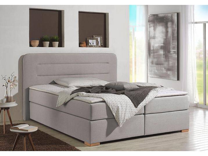 Boxspringbett HOME AFFAIRE Manchester , grau (silbergrau), B:180cm L:208cm, Strukturstoff-Bezug (100% Polyester), Komplettbetten, Boxspringbett, 5 Breiten, 3 Ausführungen, 2 Härtegraden, Topper, Steppung von Home-affaire