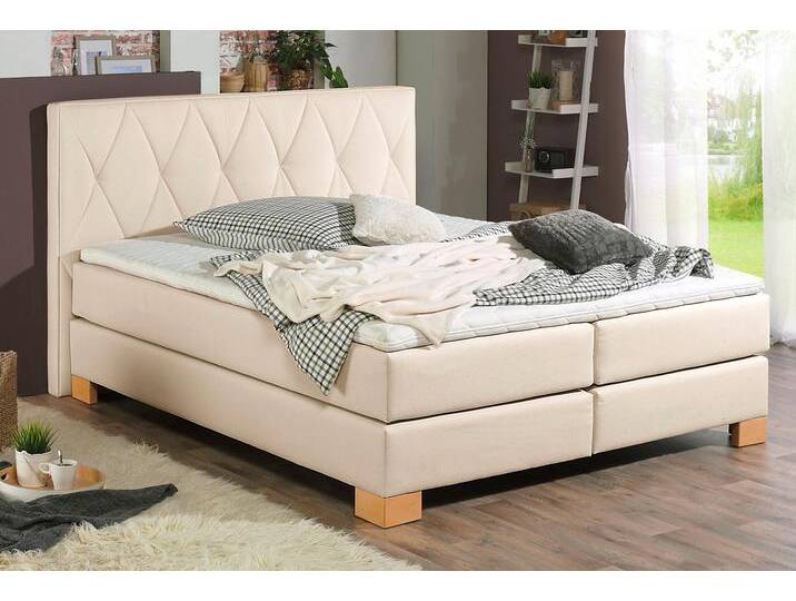 Boxspringbett HOME AFFAIRE Merino , beige, B:168cm L:211cm, Struktur fein (100% Polyester), Komplettbetten, Boxspringbett, incl. Kaltschaumtopper, 5, Breiten, 2 Härtegrade, 3 Ausführungen von Home-affaire